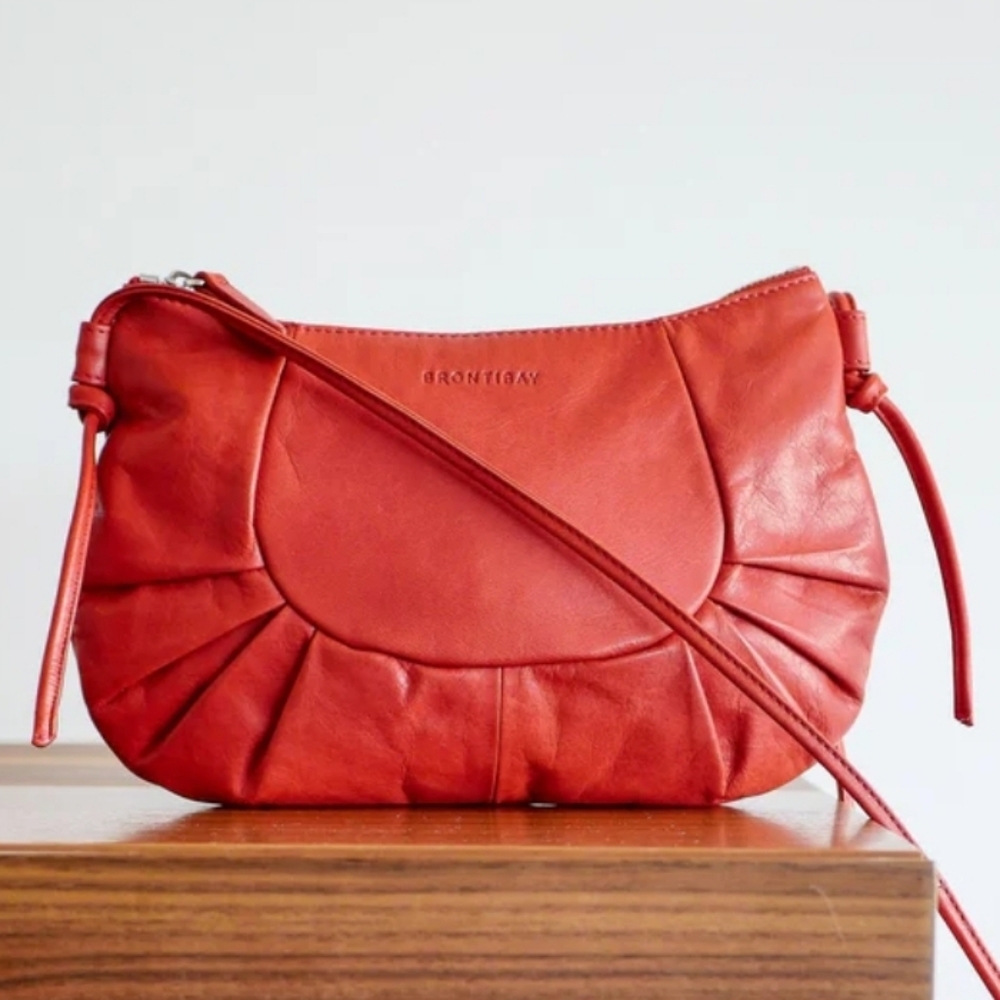 Brontibay | Leather Gathered Ruched Detail Crossbody Bag